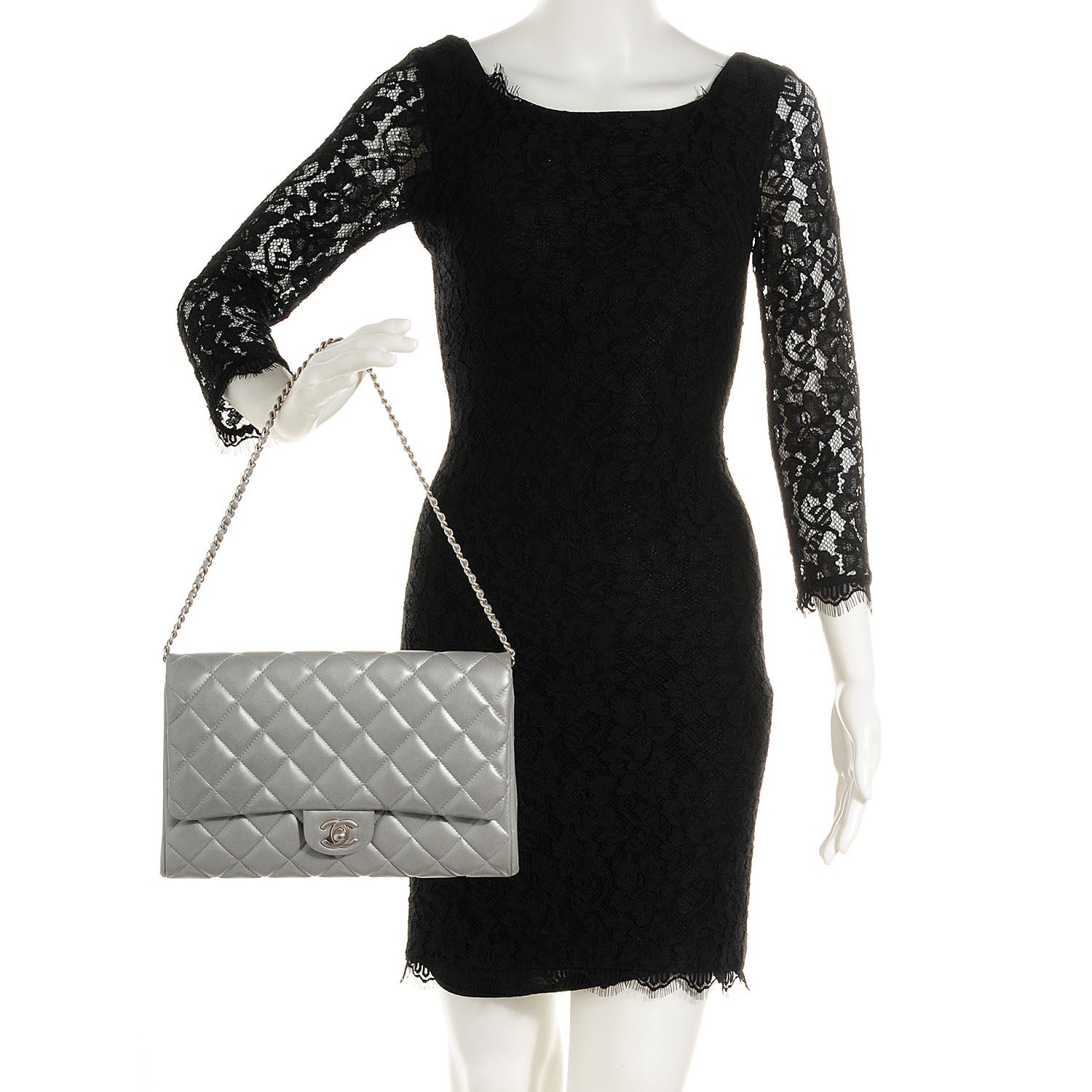 Chanel Lambskin Quilted Clutch With Chain Flap Silver 2 of 8