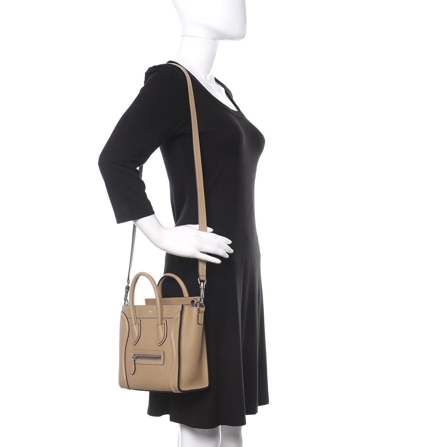 Celine Drummed Calfskin Nano Luggage Dune 2 of 10