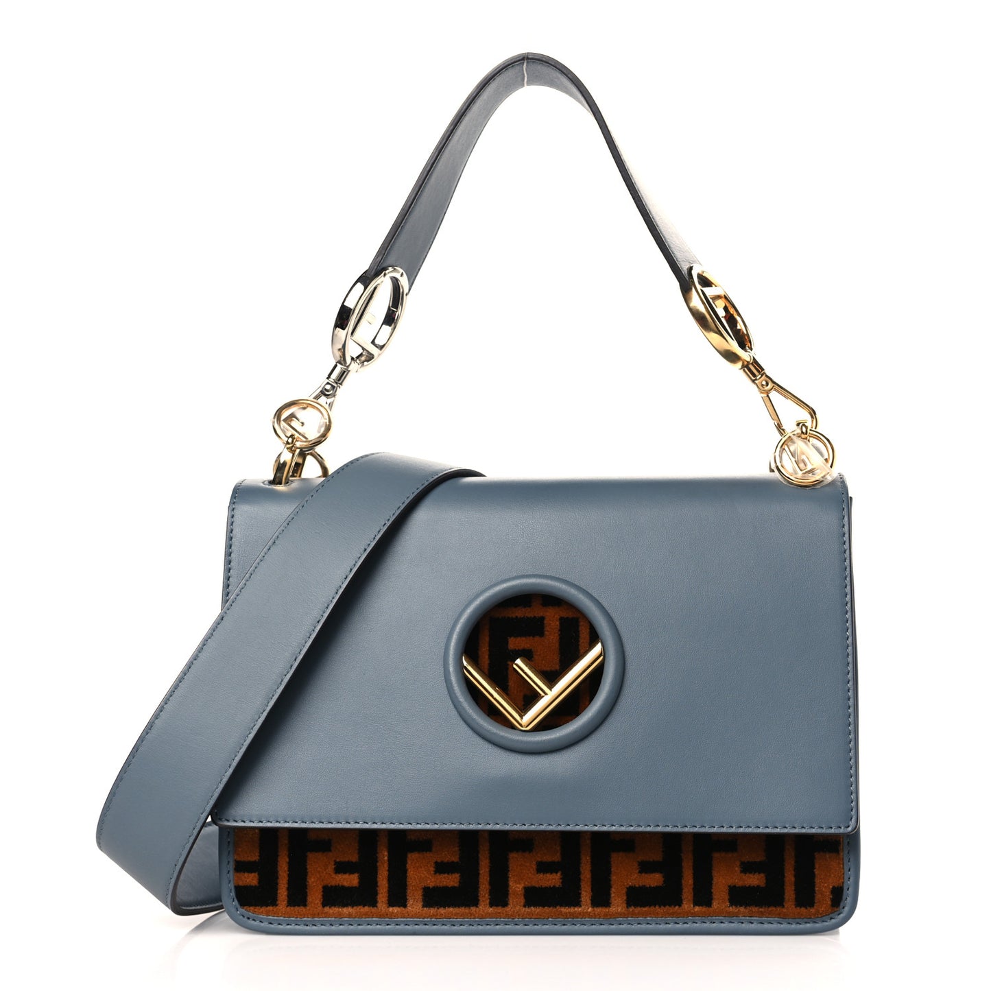 Vitello Century F is Fendi Bi-Color FF 1974 Embossed Kan I Shoulder Bag Blue