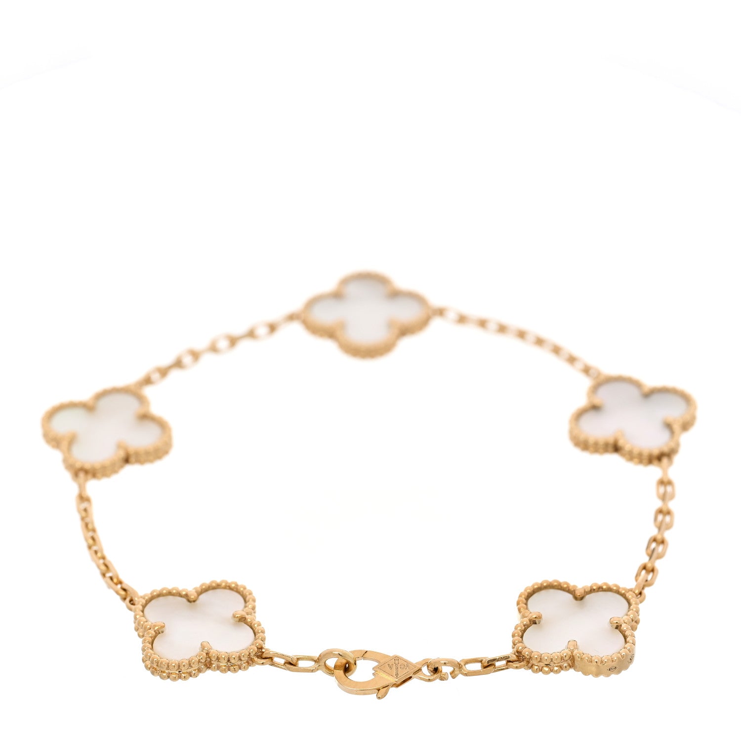 Van Cleef & Arpels 18K Yellow Gold Mother of Pearl 5 Motifs Vintage Alhambra Bracelet 2 of 5