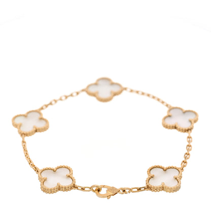 Van Cleef & Arpels 18K Yellow Gold Mother of Pearl 5 Motifs Vintage Alhambra Bracelet 2 of 5