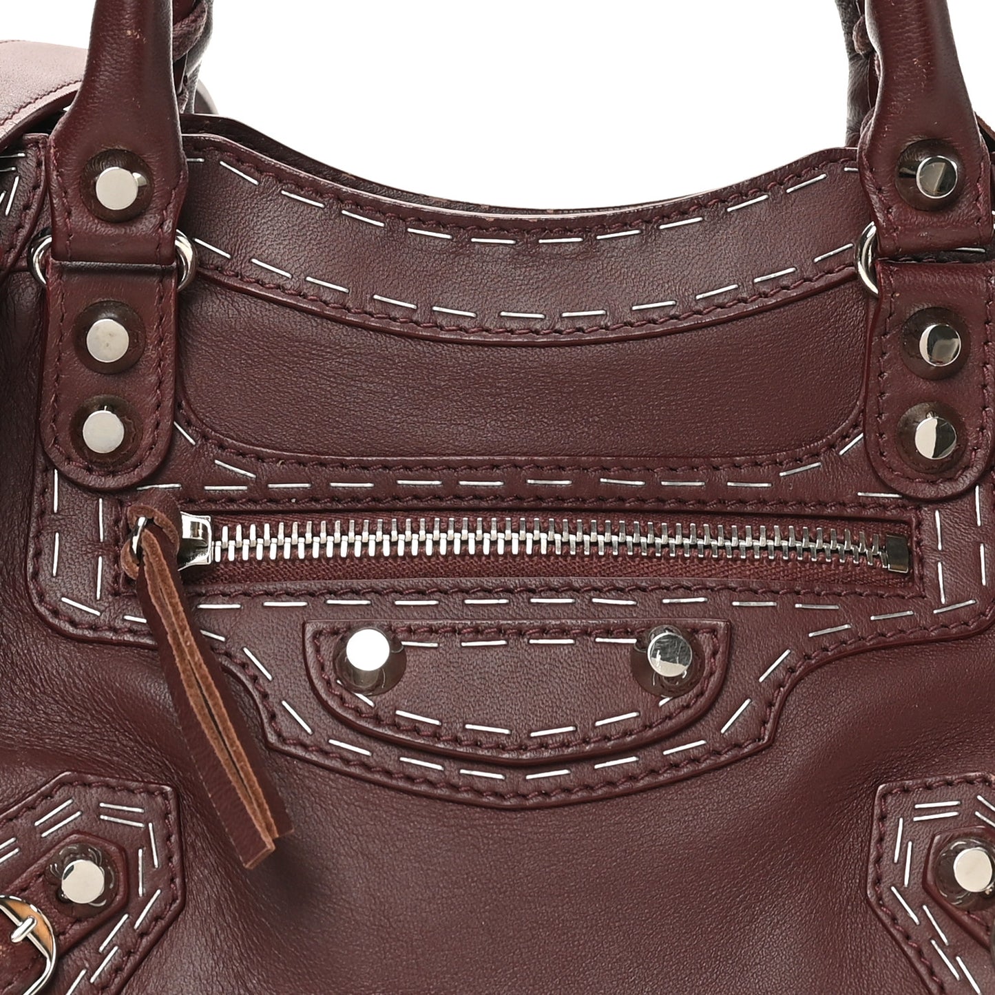Calfskin Topstitch Classic Silver Hardware Mini City Rouge Lie De Vin