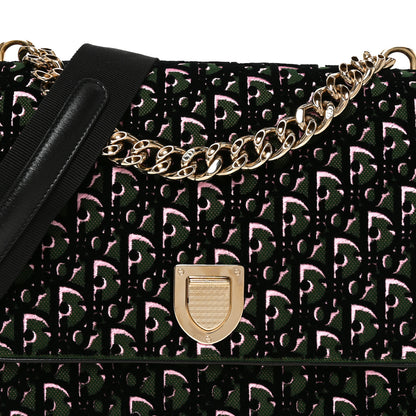 Christian Dior Velvet Oblique Diorama Satchel Black Green Pink 7 of 9