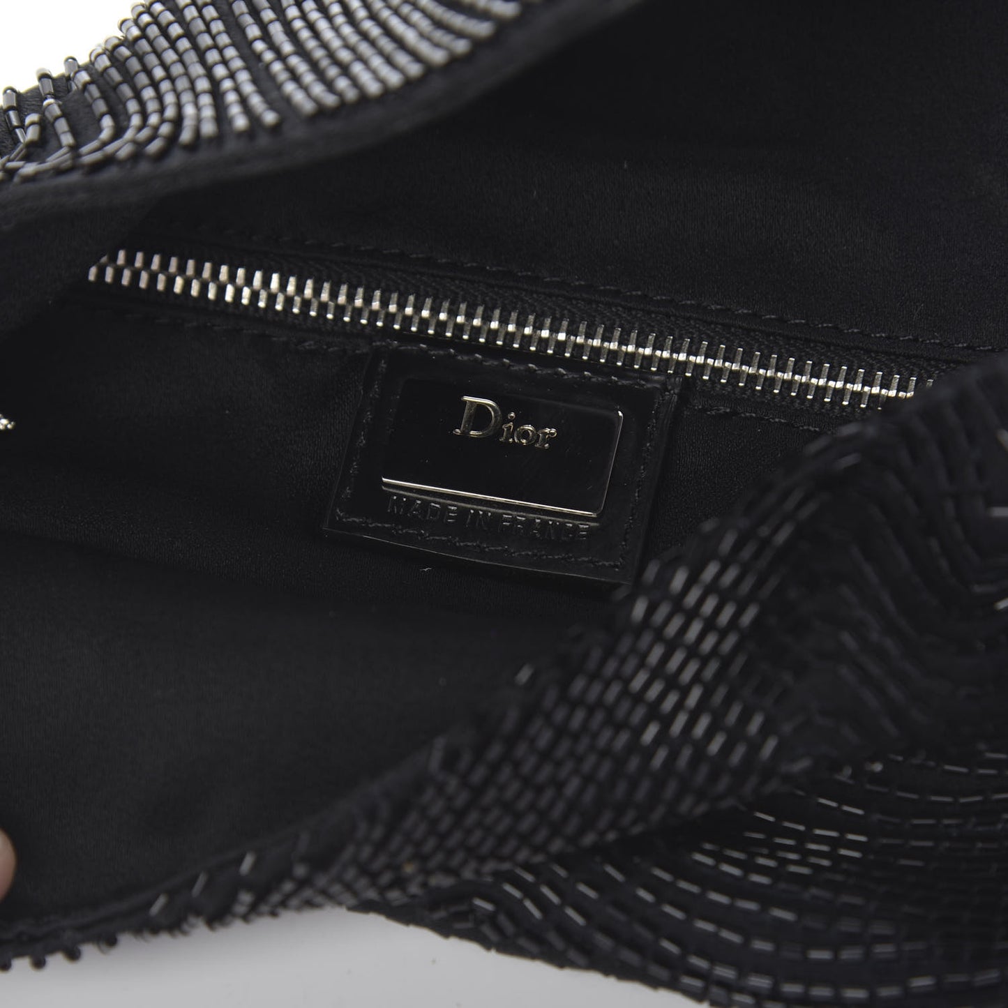 Satin Beaded Flap Clutch Black