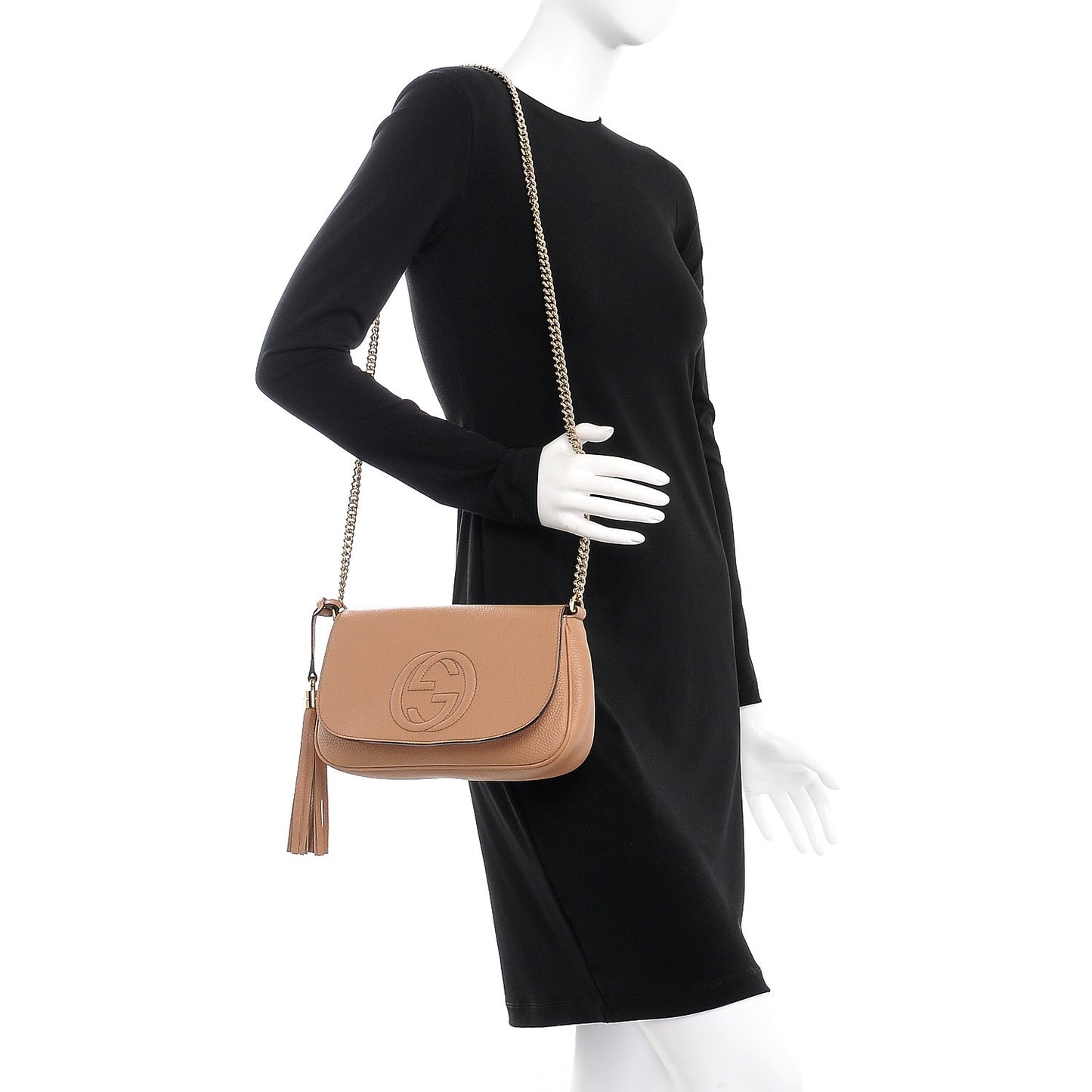 Pebbled Calfskin Medium Soho Flap Crossbody Camelia