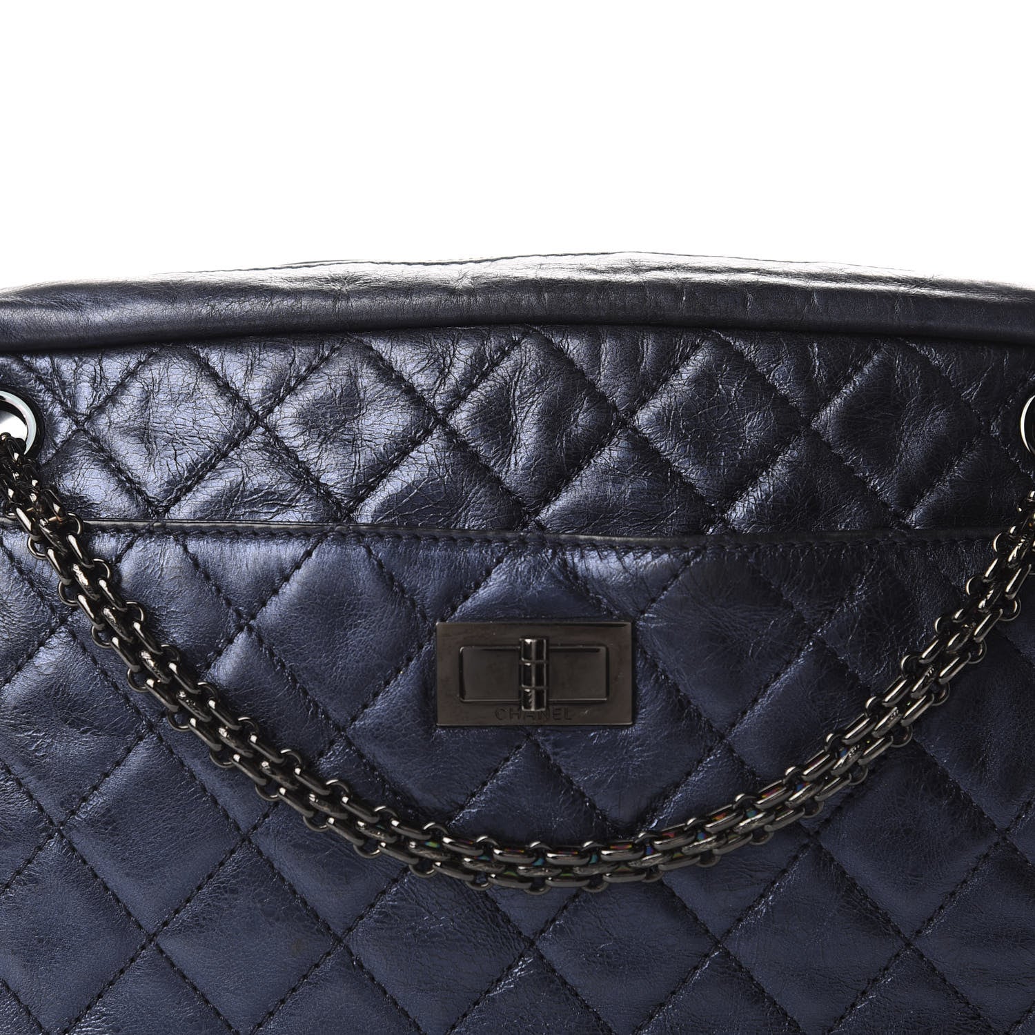 Chanel Metallic Aged Calfskin Quilted Medium Reissue Camera Case Bag Blue 9 of 9