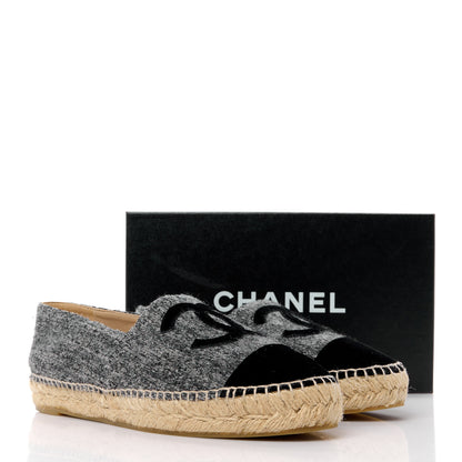 Chanel Tweed Velvet CC Espadrilles 39 Grey Black 11 of 11