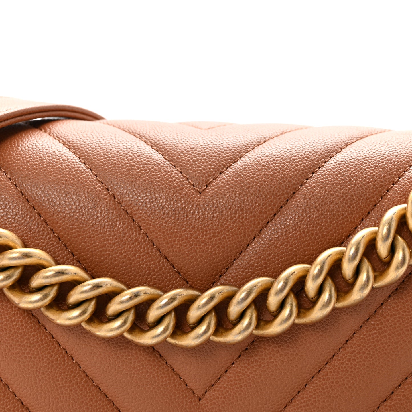 Caviar Chevron Quilted Medium Boy Flap Brown