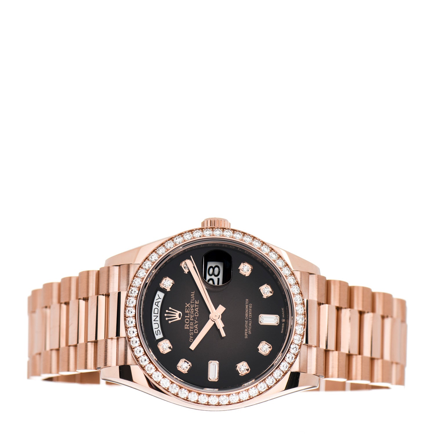 Rolex 18K Everose Gold Diamond 36mm Oyster Perpetual Day-Date President Watch Brown Ombre 128345RBR 2 of 5