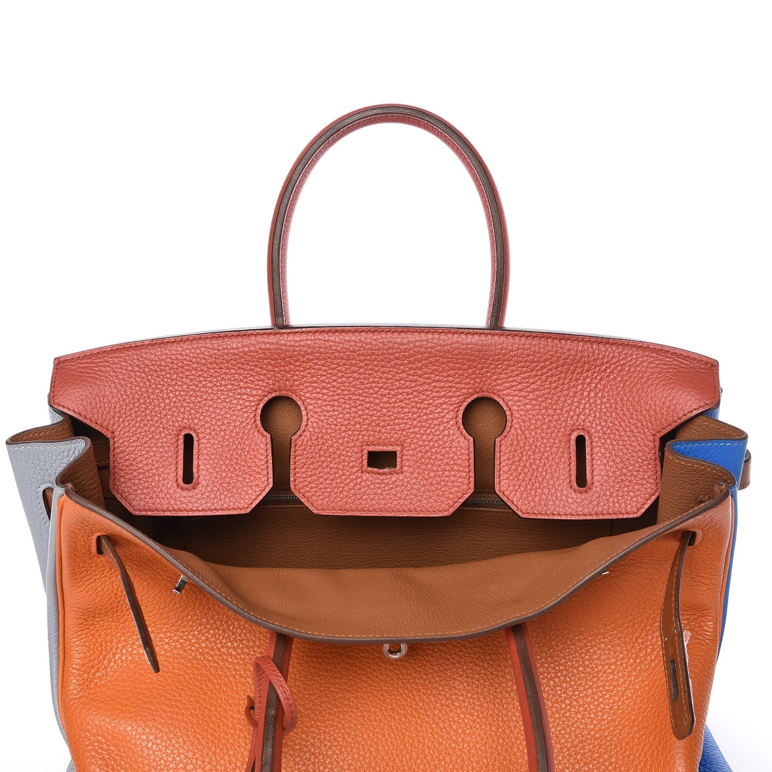 Hermes Taurillon Clemence Arlequin Birkin 35 Orange Sanguine Gold Bleu Lin Bleu Hydra Etain 10 of 35