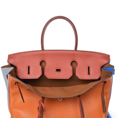 Hermes Taurillon Clemence Arlequin Birkin 35 Orange Sanguine Gold Bleu Lin Bleu Hydra Etain 10 of 35