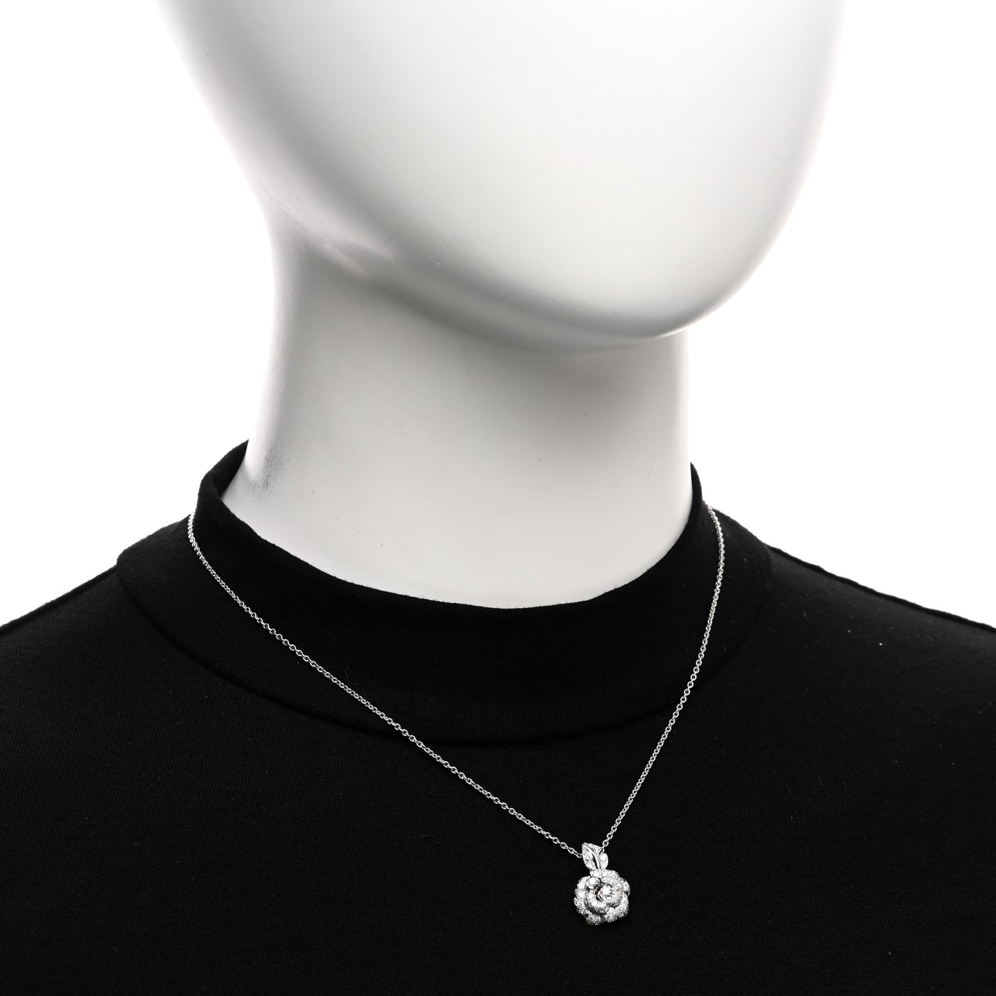18K White Gold Diamond Small Rose Dior Bagatelle Necklace