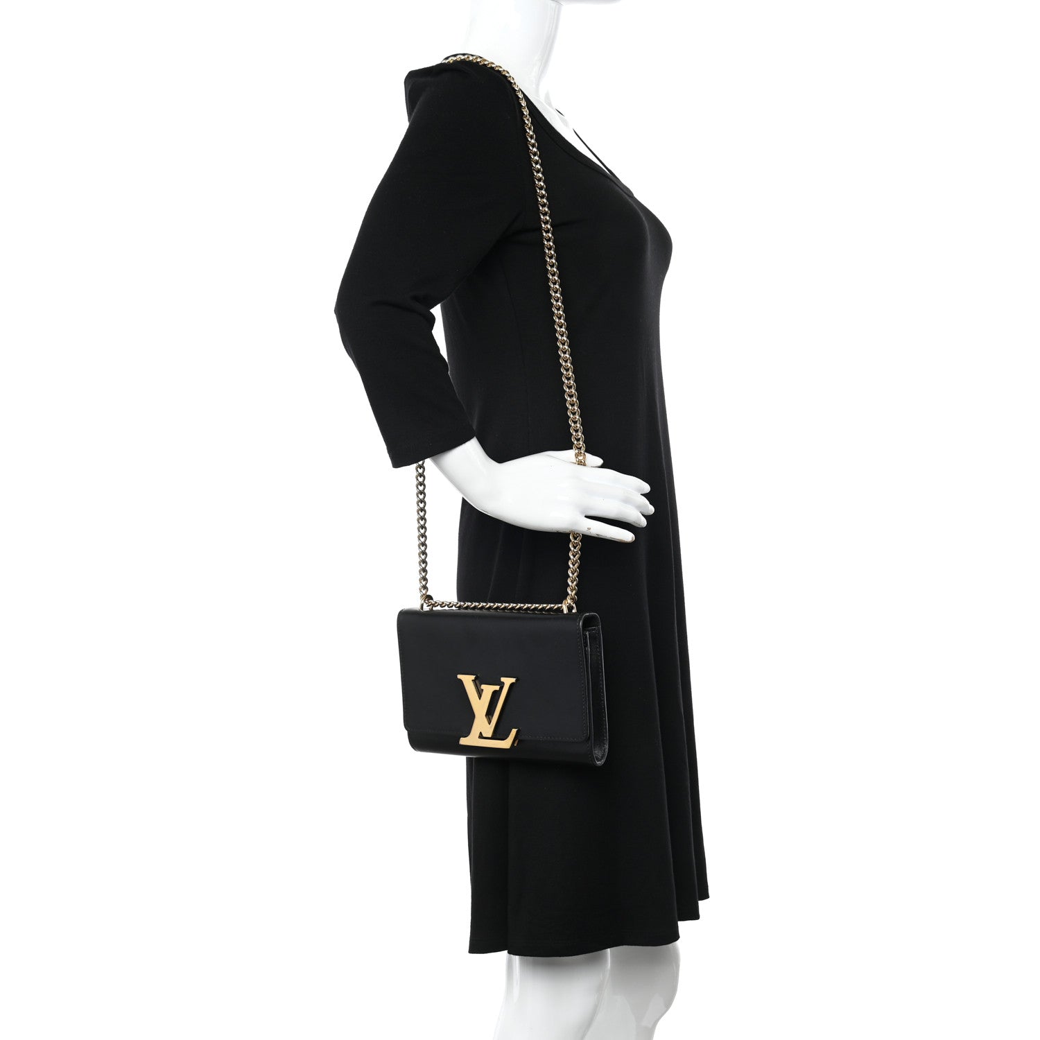 Louis Vuitton Calfskin Chain Louise MM Black 2 of 13