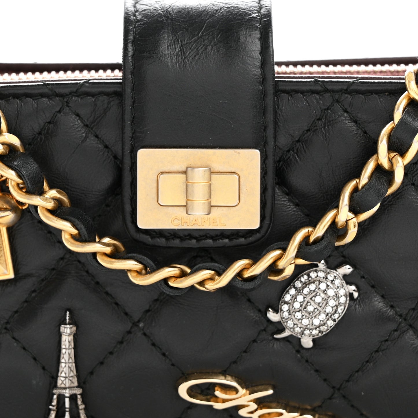 Aged Calfskin Lucky Charms 2.55 Reissue Mini Clutch With Chain Black