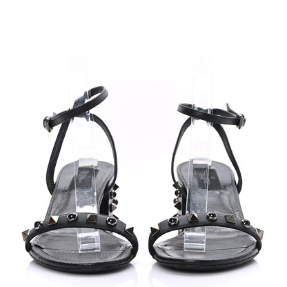 Valentino Garavani Pebbled Calfskin Onyx Rockstud Rolling 60mm City Sandals 37 Black 2 of 7