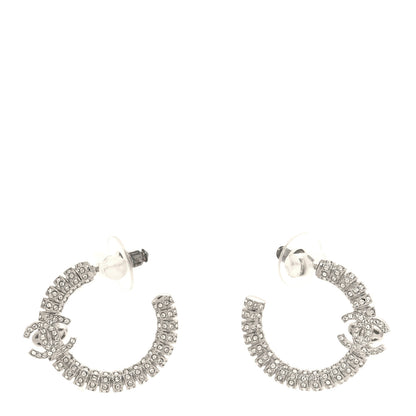 Chanel Crystal CC Hoop Earrings Silver 1 of 5