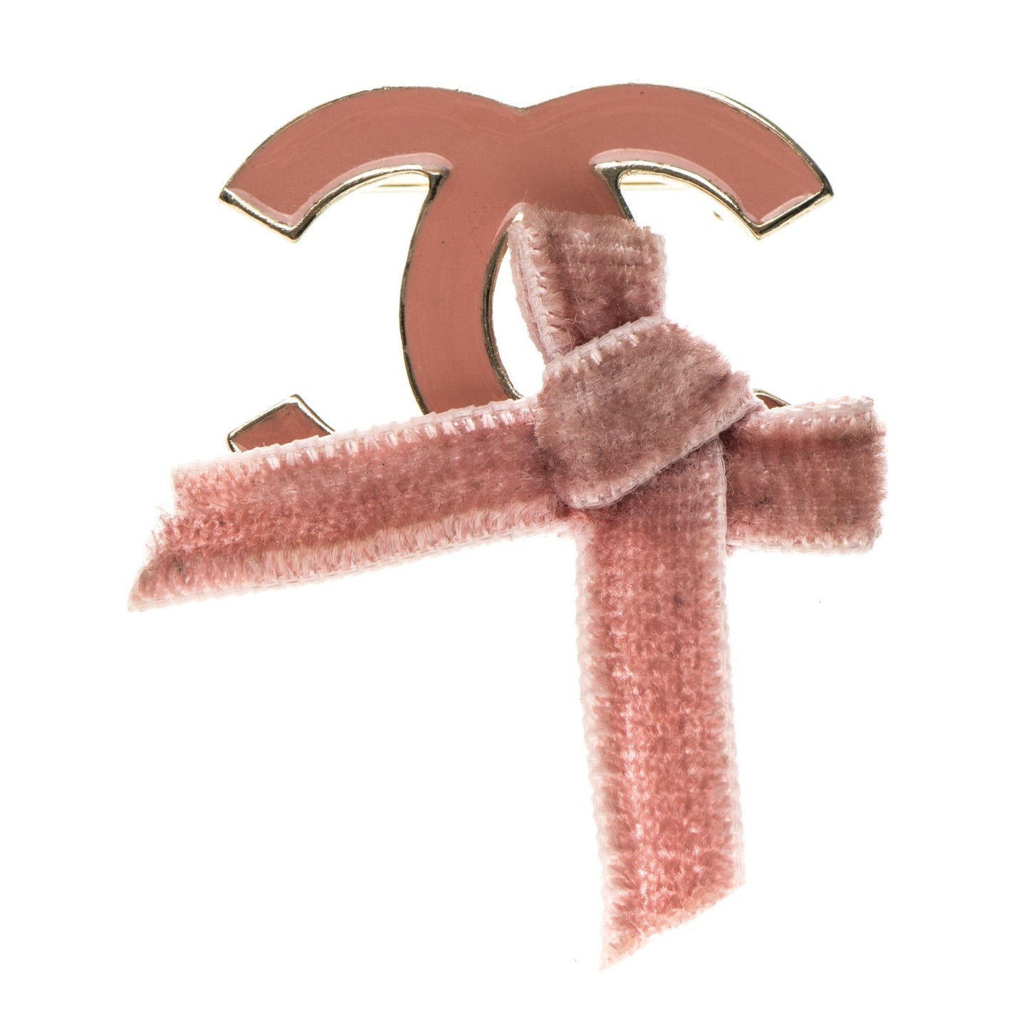 Enamel Velvet Ribbon CC Brooch Pink Gold