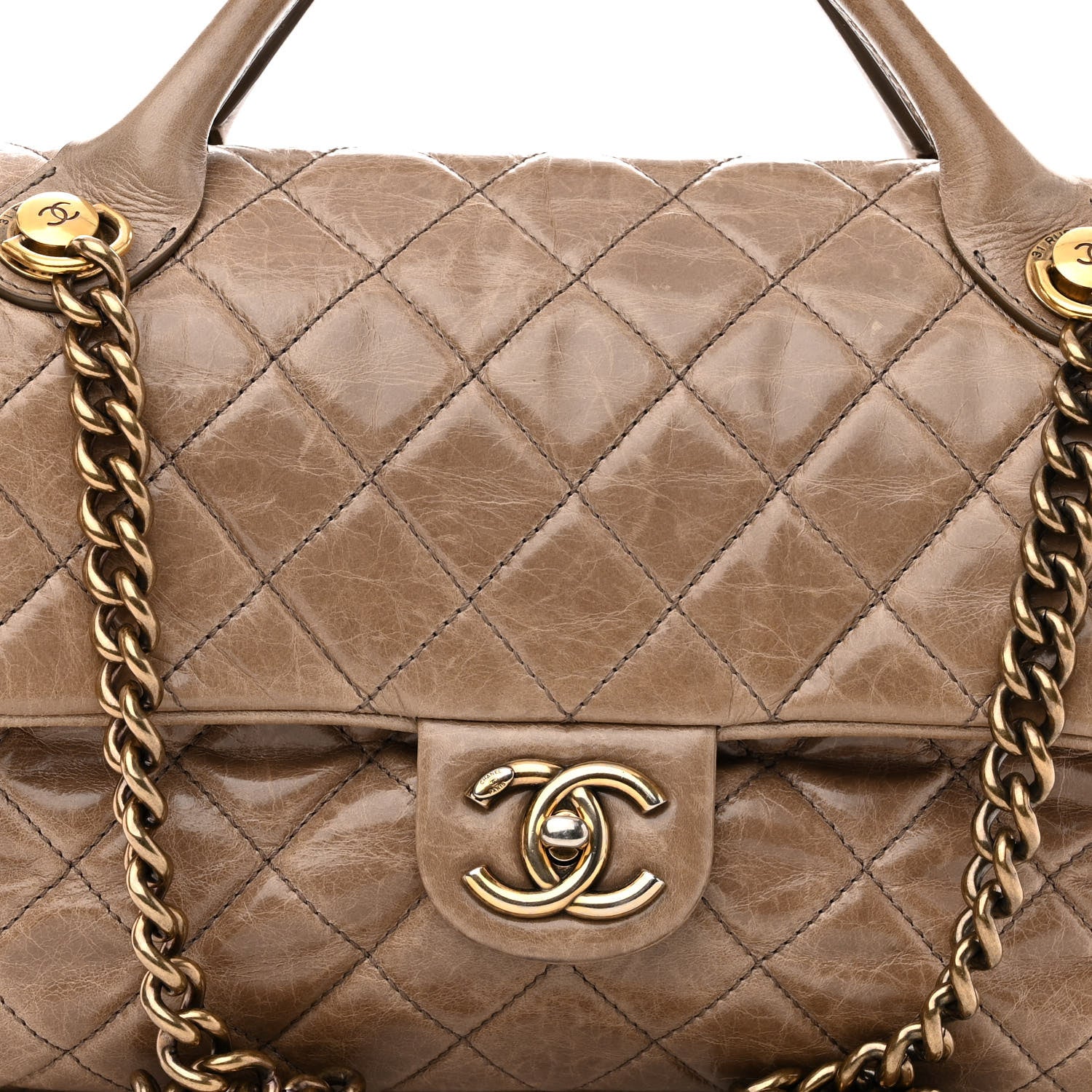 Chanel Glazed Calfskin Castle Rock Medium Flap Dark Beige 8 of 12