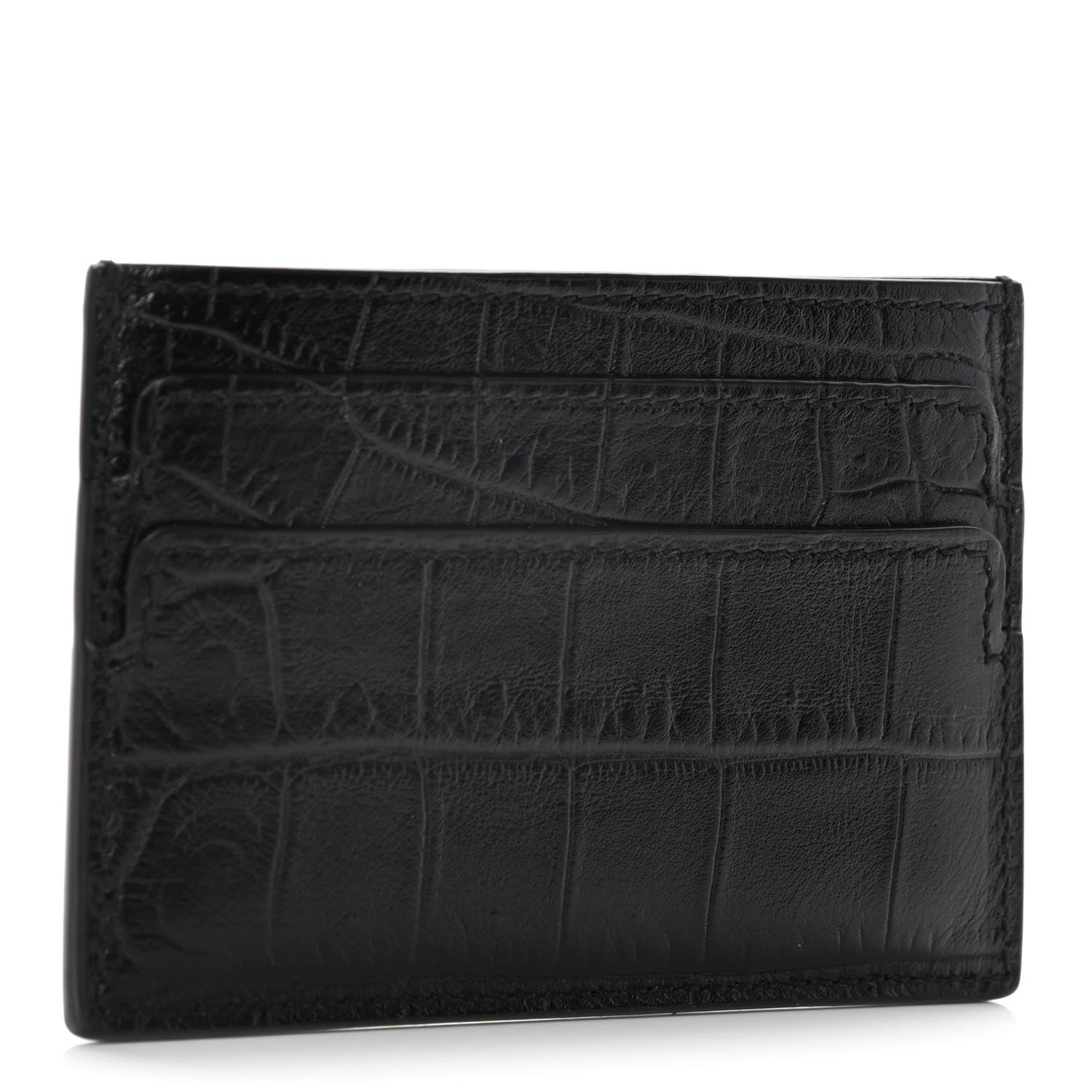 Alexander McQueen Calfskin Crocodile Embossed Skull Card Holder Black 3 of 9