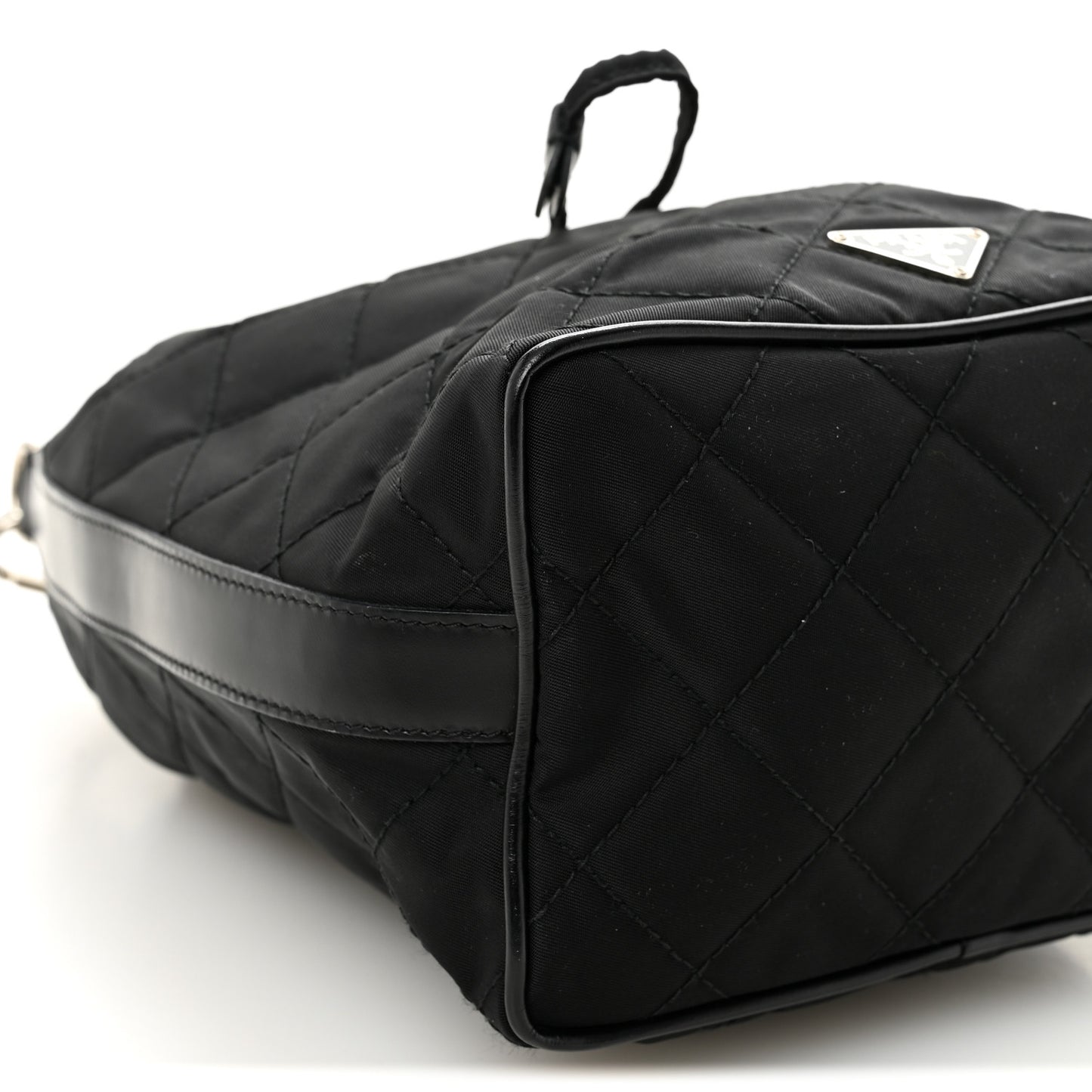 Tessuto Nylon Quilted Drawstring Bucket Bag Black