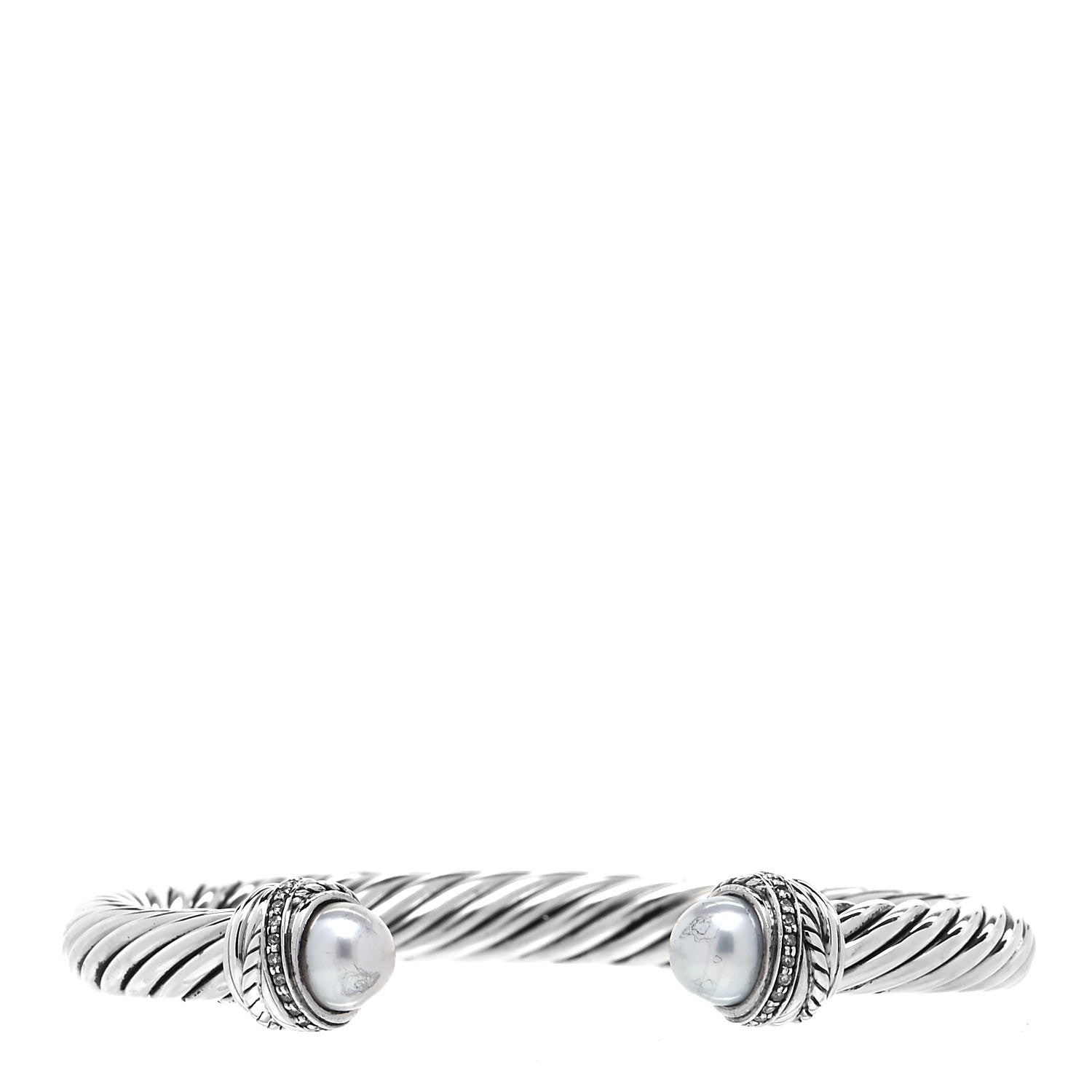 David Yurman Sterling Silver Diamond Pearl 7mm Crossover Bracelet 1 of 4