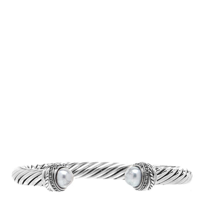 David Yurman Sterling Silver Diamond Pearl 7mm Crossover Bracelet 1 of 4