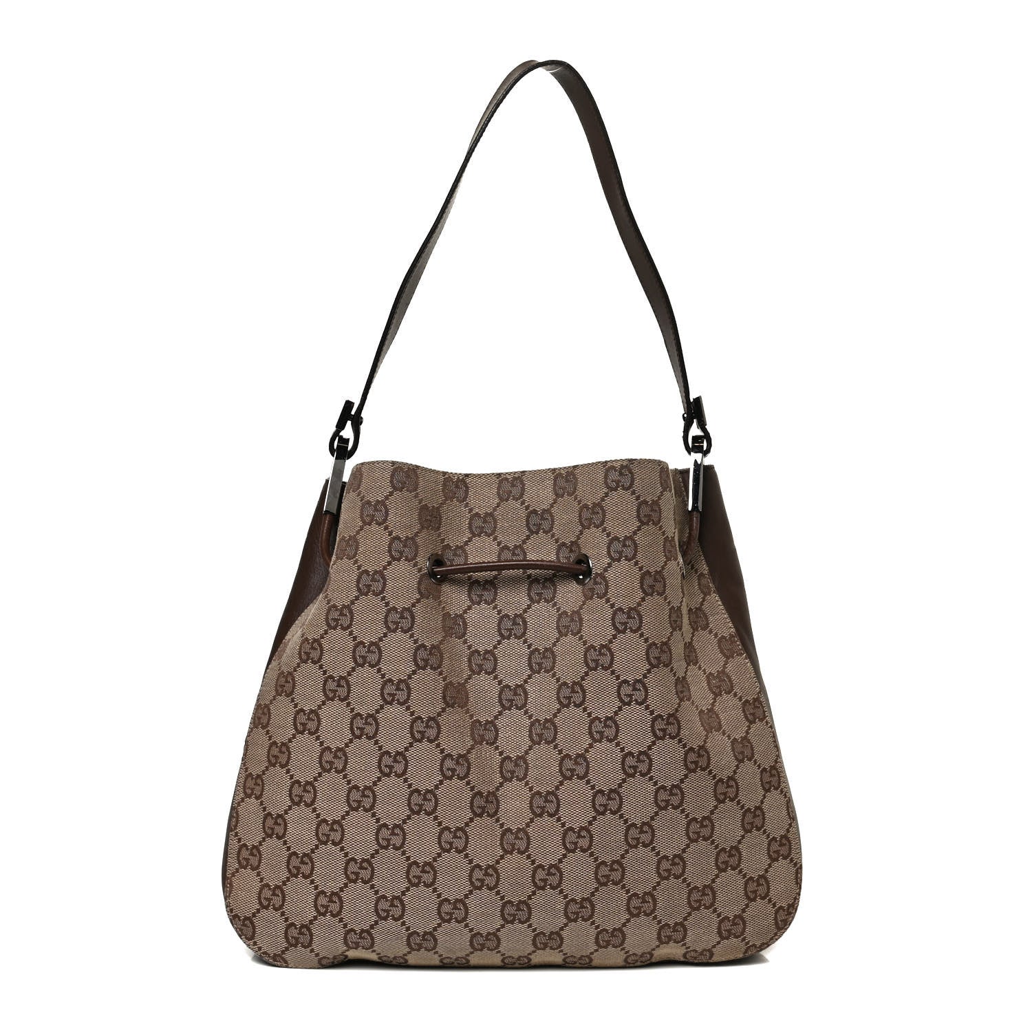 Gucci Monogram Small Drawstring Shoulder Bag Dark Brown 1 of 11
