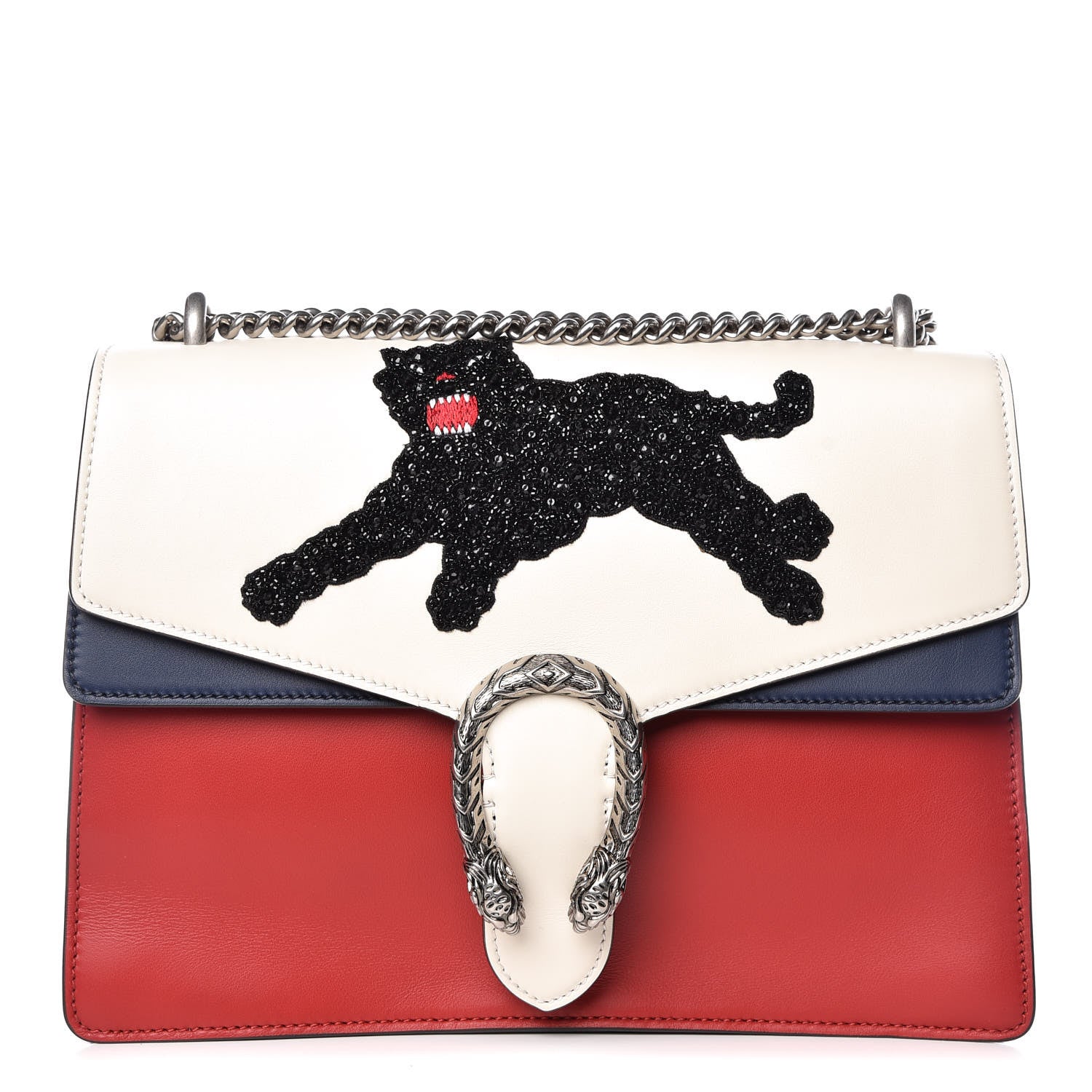 Gucci Calfskin Panther Embroidered Medium Dionysus Shoulder Bag White Blue Hibiscus Red 1 of 12