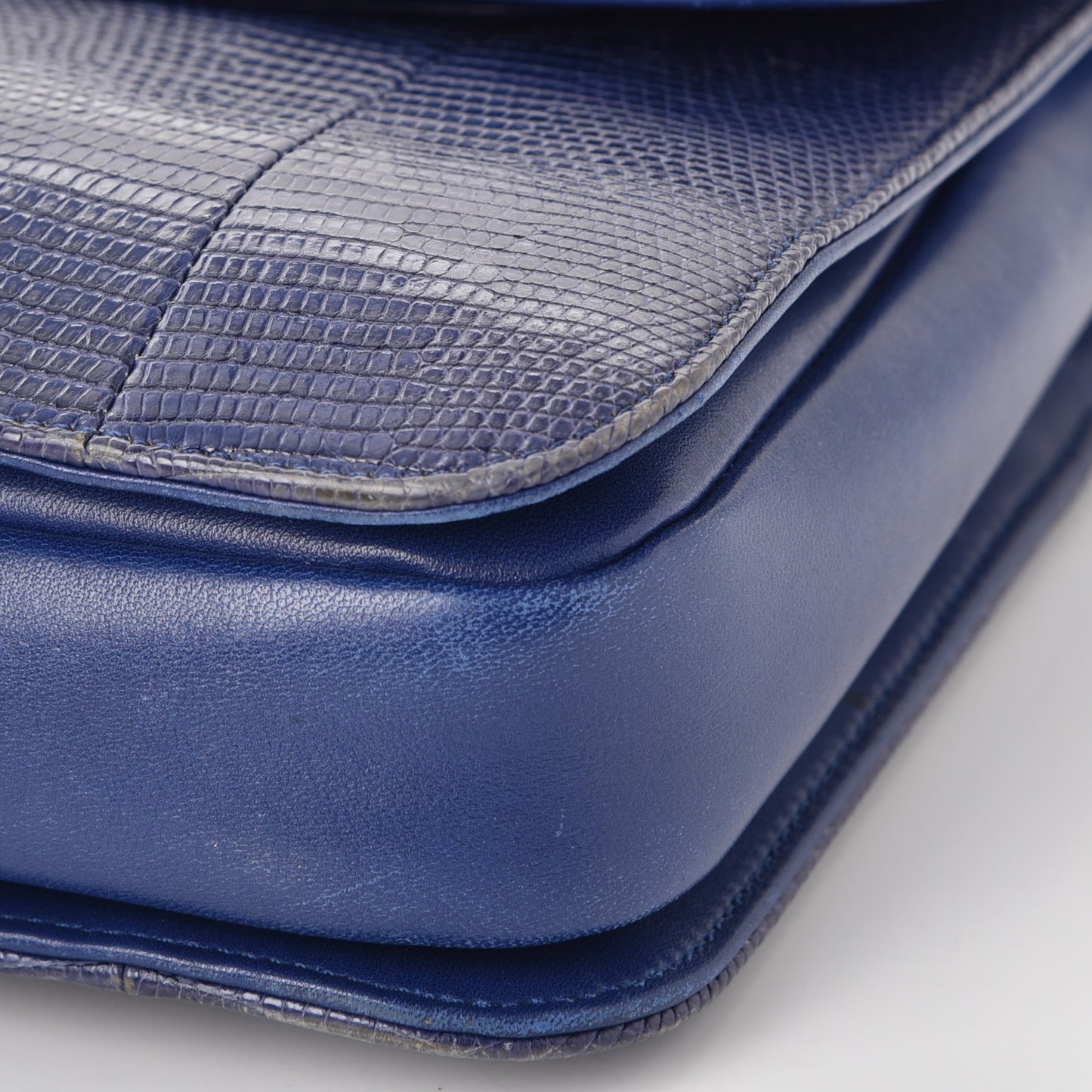 Lizard Lambskin Quilted Large Perfect Edge Flap Blue