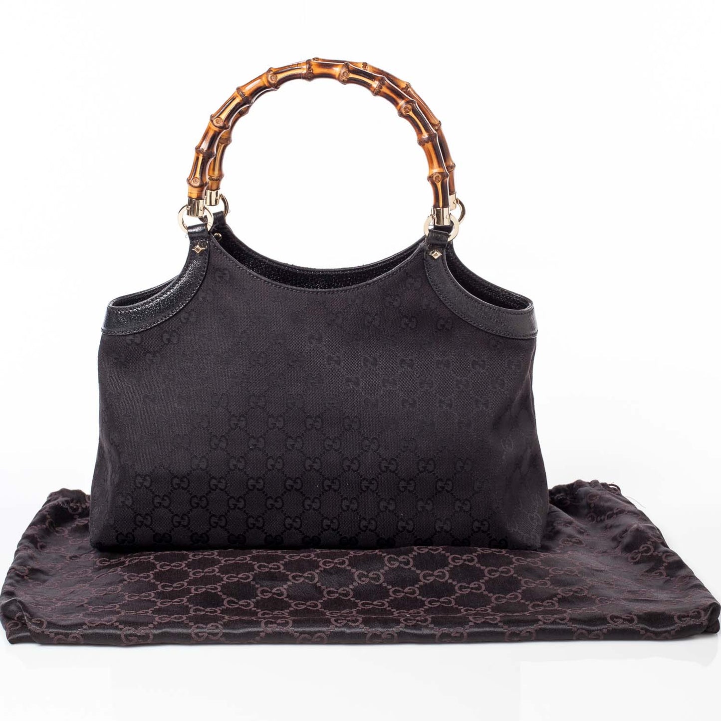 Monogram Bamboo Handle Shoulder Bag Black