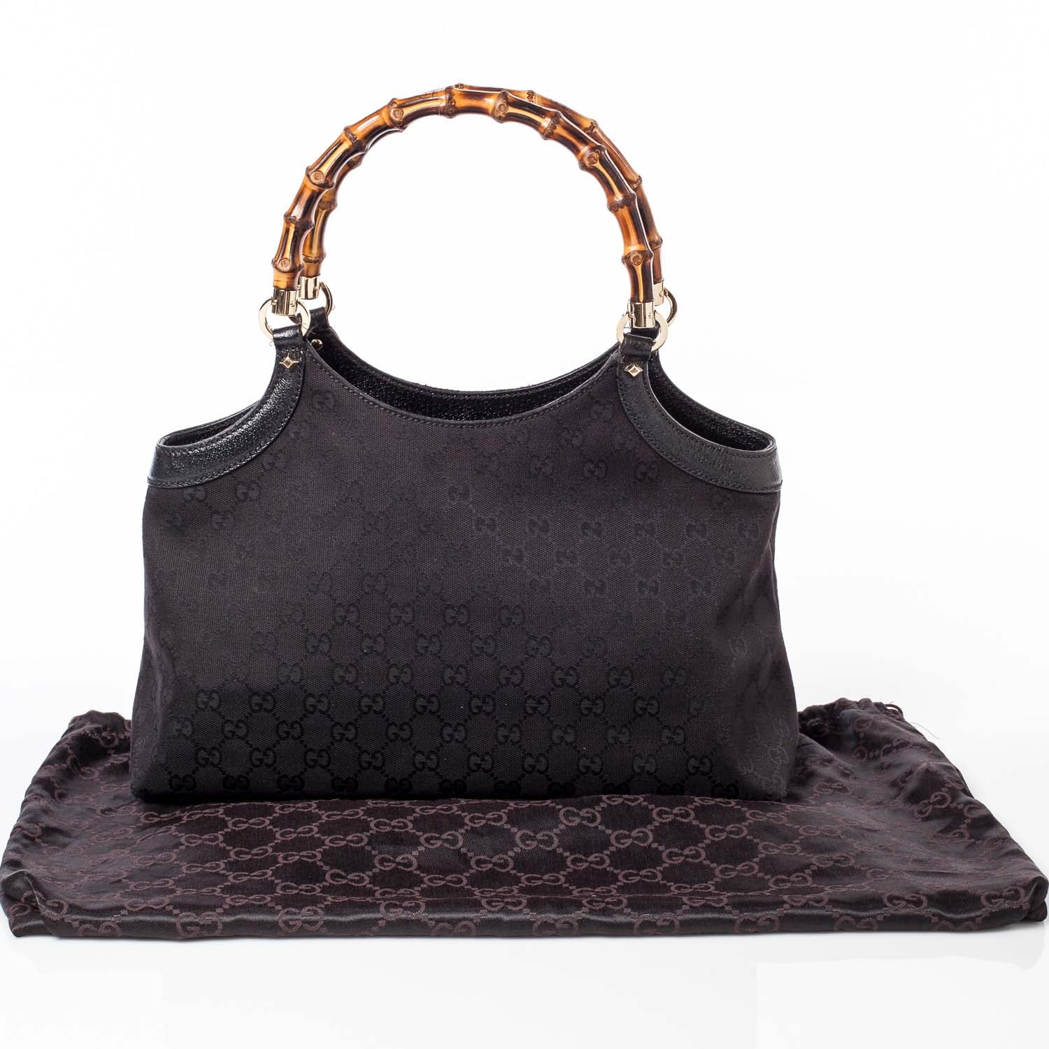 Gucci Monogram Bamboo Handle Shoulder Bag Black 9 of 9
