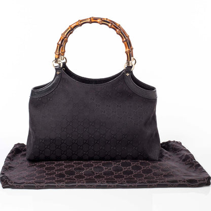 Gucci Monogram Bamboo Handle Shoulder Bag Black 9 of 9