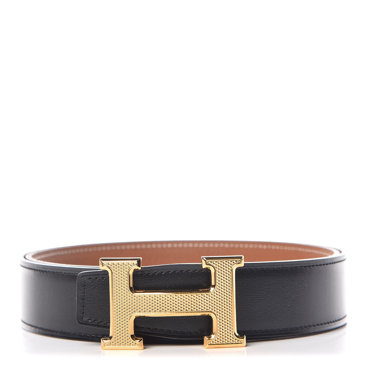 Hermes Box Togo 32mm Guilloche H Belt 85 Black Gold 1 of 6