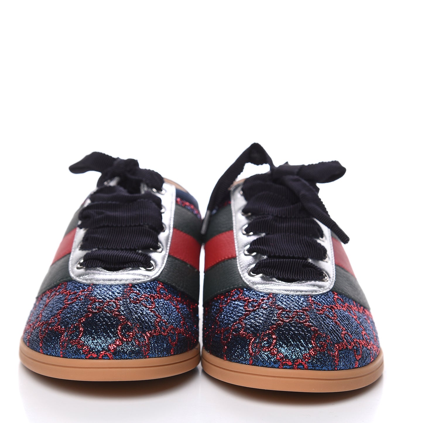 Lurex Calfskin Web GG Monogram Womens Falacer Sneakers 37 Iridescent Blue Iridescent Red Silver