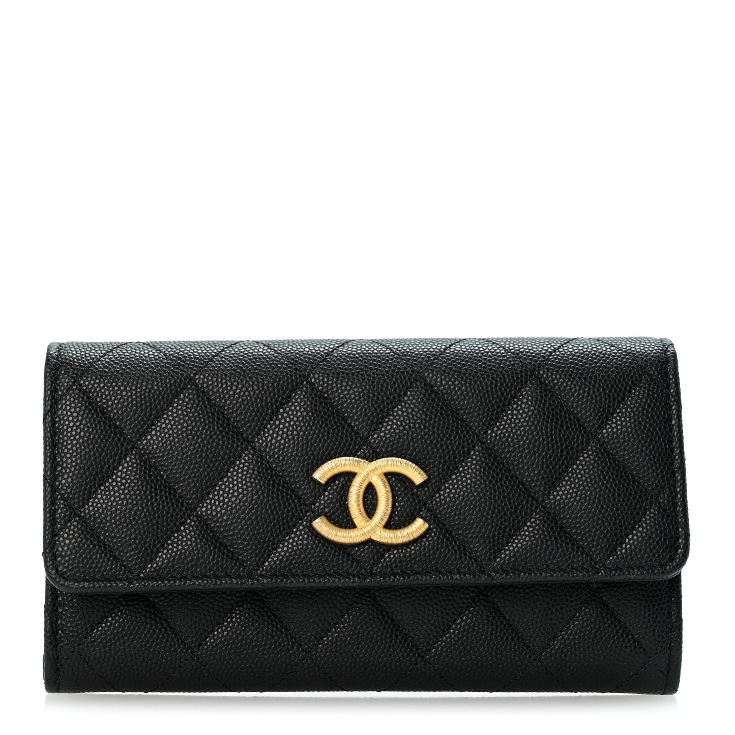 Caviar Quilted Textured CC Flap Wallet Black