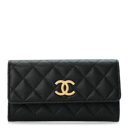 Chanel Caviar Quilted Textured CC Flap Wallet Black 1 of 9
