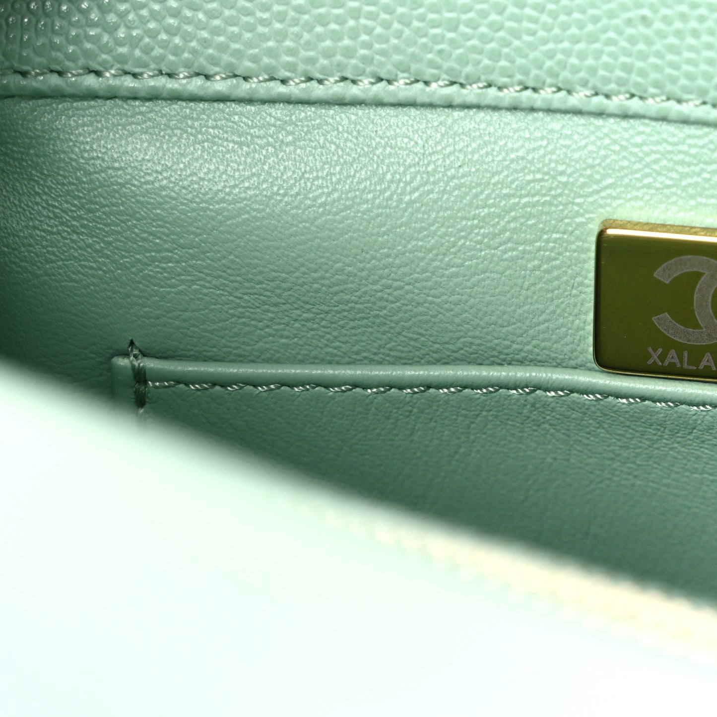 Caviar Quilted Small Coco Chain Handle Flap Light Green