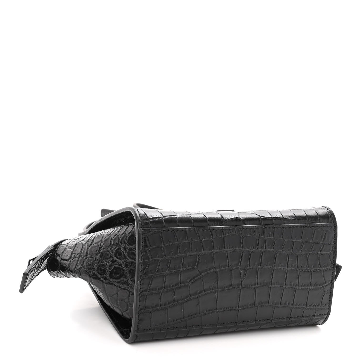 Saint Laurent Calfskin Crocodile Embossed Monogram Toy Cabas Black 4 of 9
