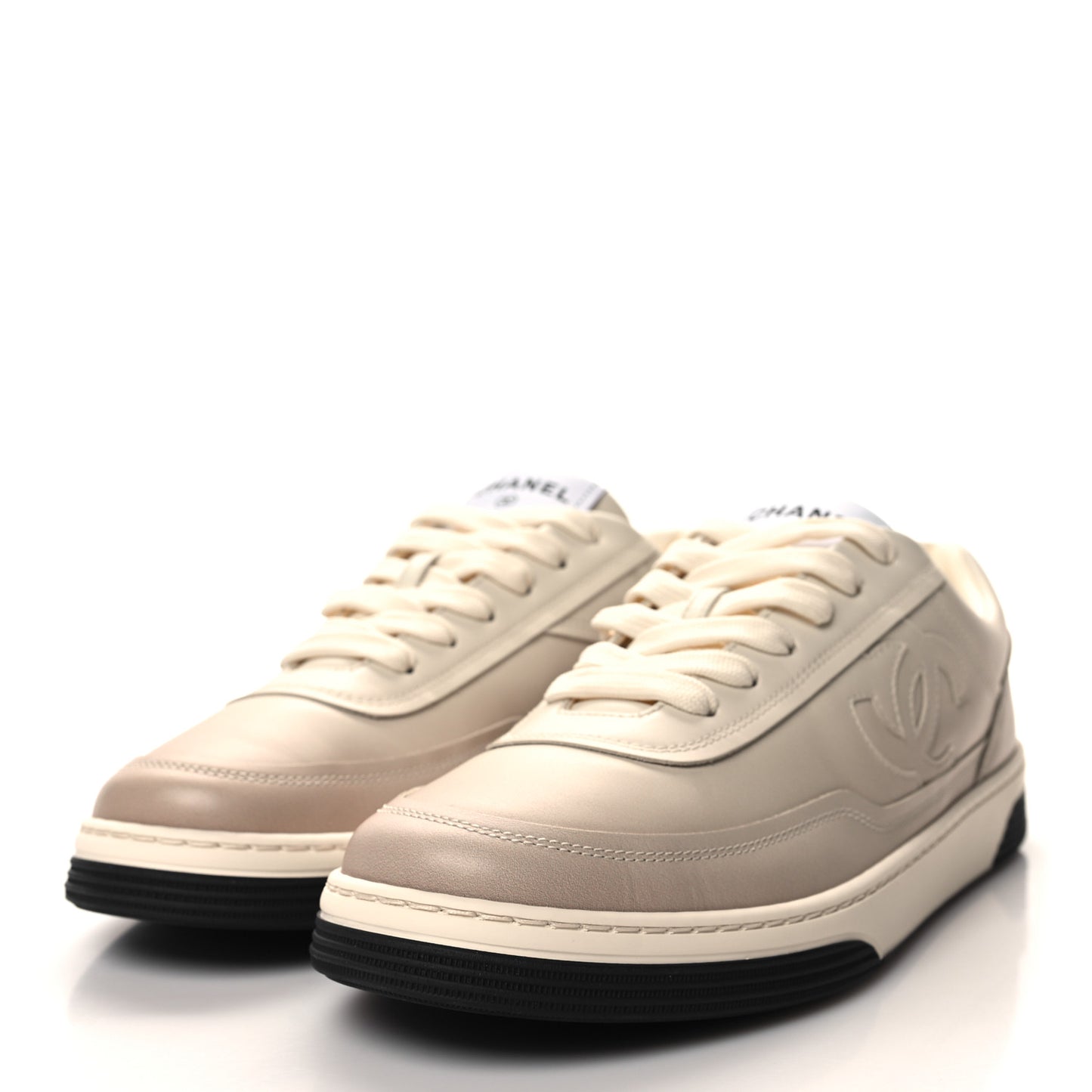 Printed Calfskin Womens CC Logo Sneakers 40.5 Beige