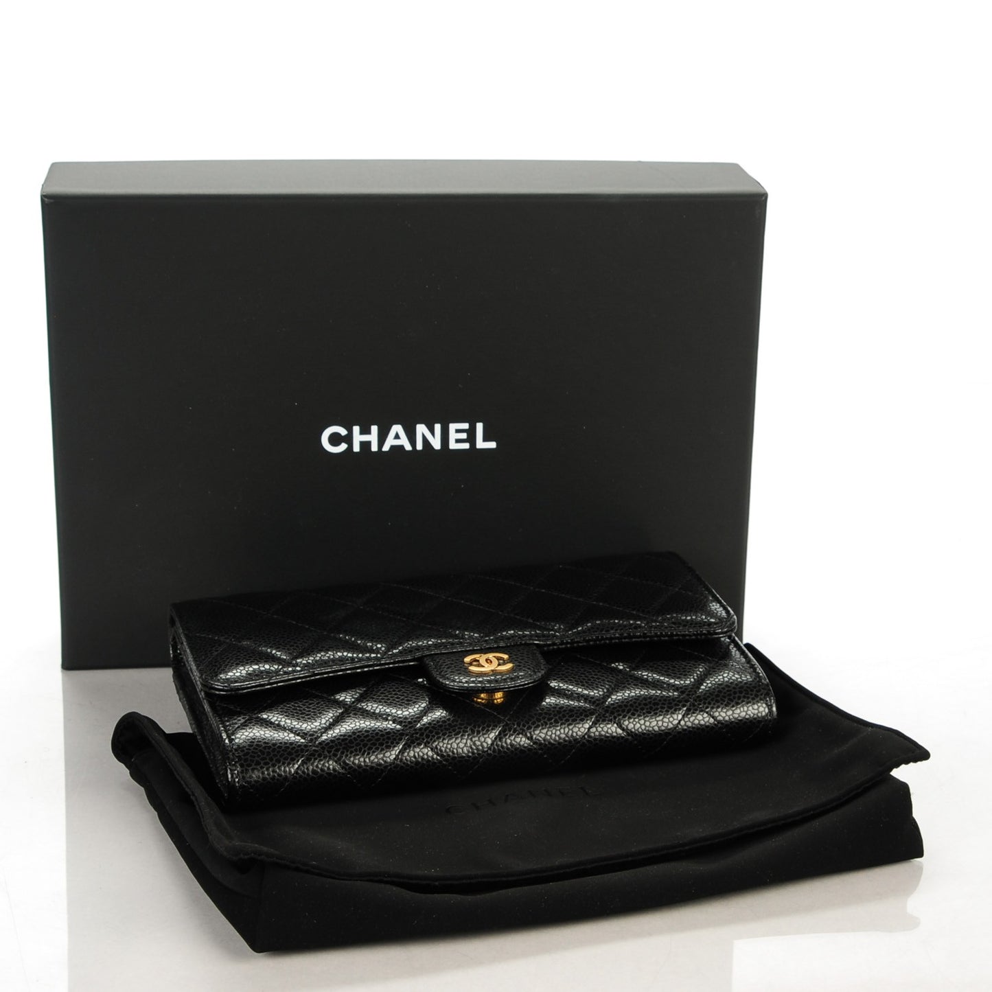 Caviar Quilted Wallet On Removable Chain Black