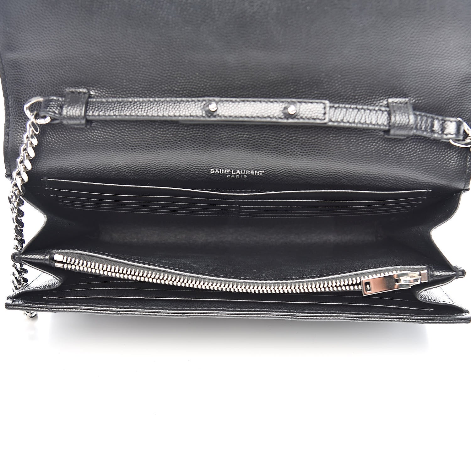 Saint Laurent Grain De Poudre Matelasse Chevron Monogram Chain Wallet Black 5 of 11