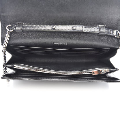 Saint Laurent Grain De Poudre Matelasse Chevron Monogram Chain Wallet Black 5 of 11