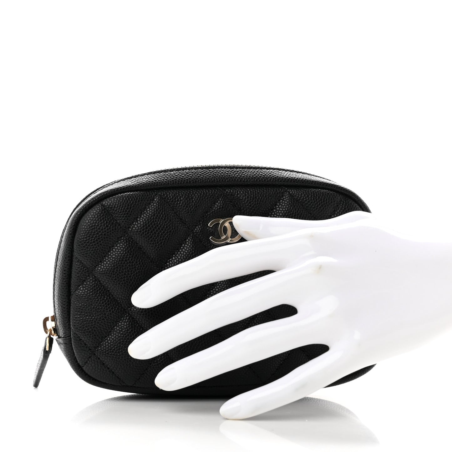 Caviar Quilted Small Curvy Pouch Cosmetic Case Black
