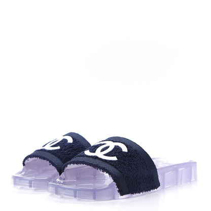 Chanel PVC Transparent Fabric CC Flat Slide Sandals 37 Navy 3 of 11