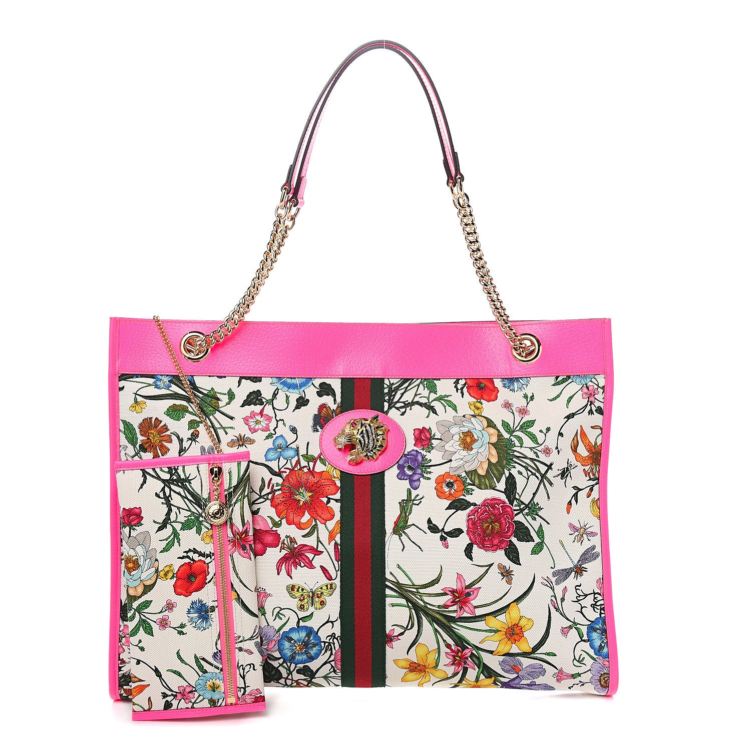 Gucci Canvas Flora Large Rajah Chain Tote White Multicolor Fuxia Fluo 1 of 10