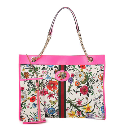 Gucci Canvas Flora Large Rajah Chain Tote White Multicolor Fuxia Fluo 1 of 10