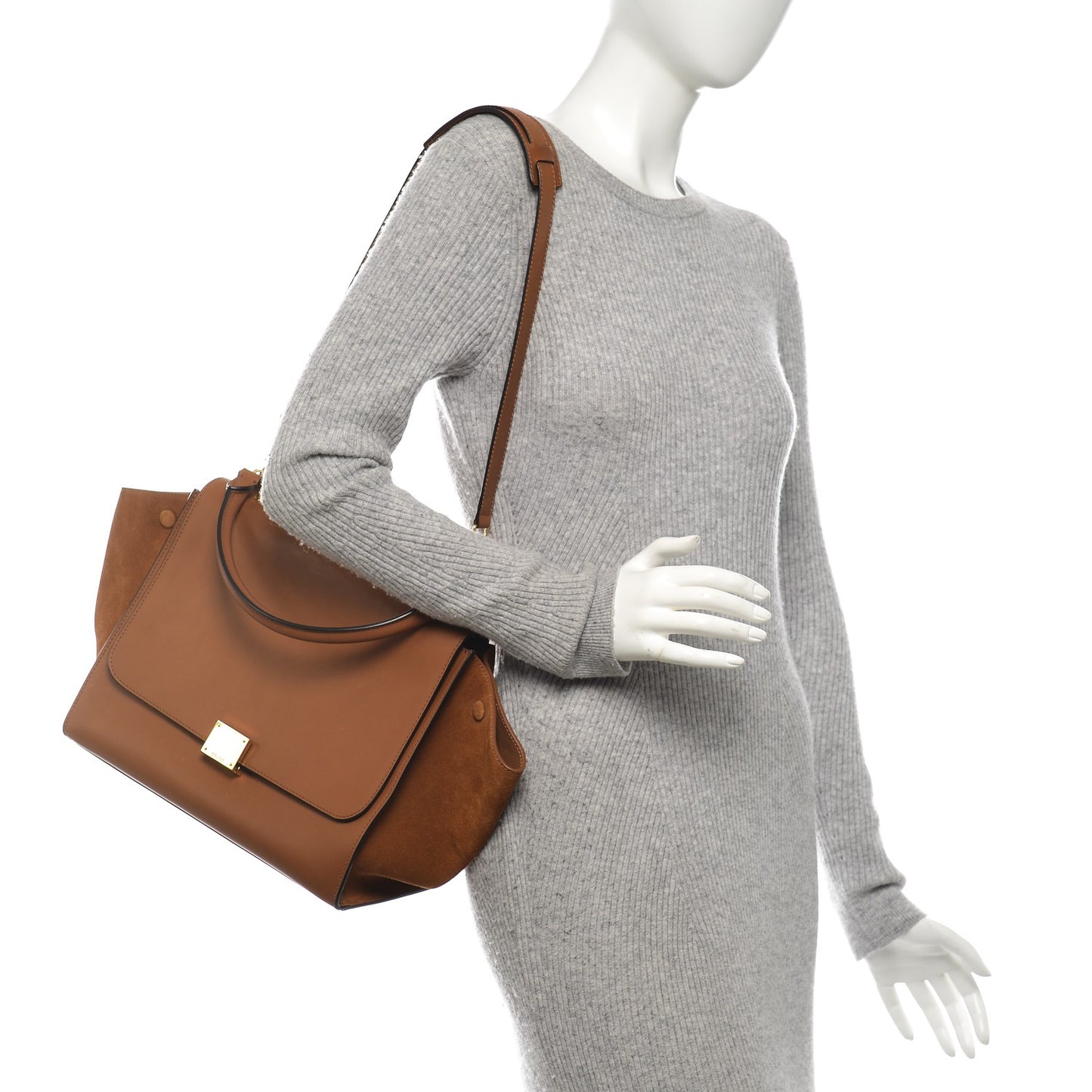 Natural Calfskin Suede Medium Trapeze Tan