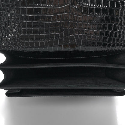 Saint Laurent Calfskin Crocodile Embossed Medium Monogram Sunset Black 5 of 11