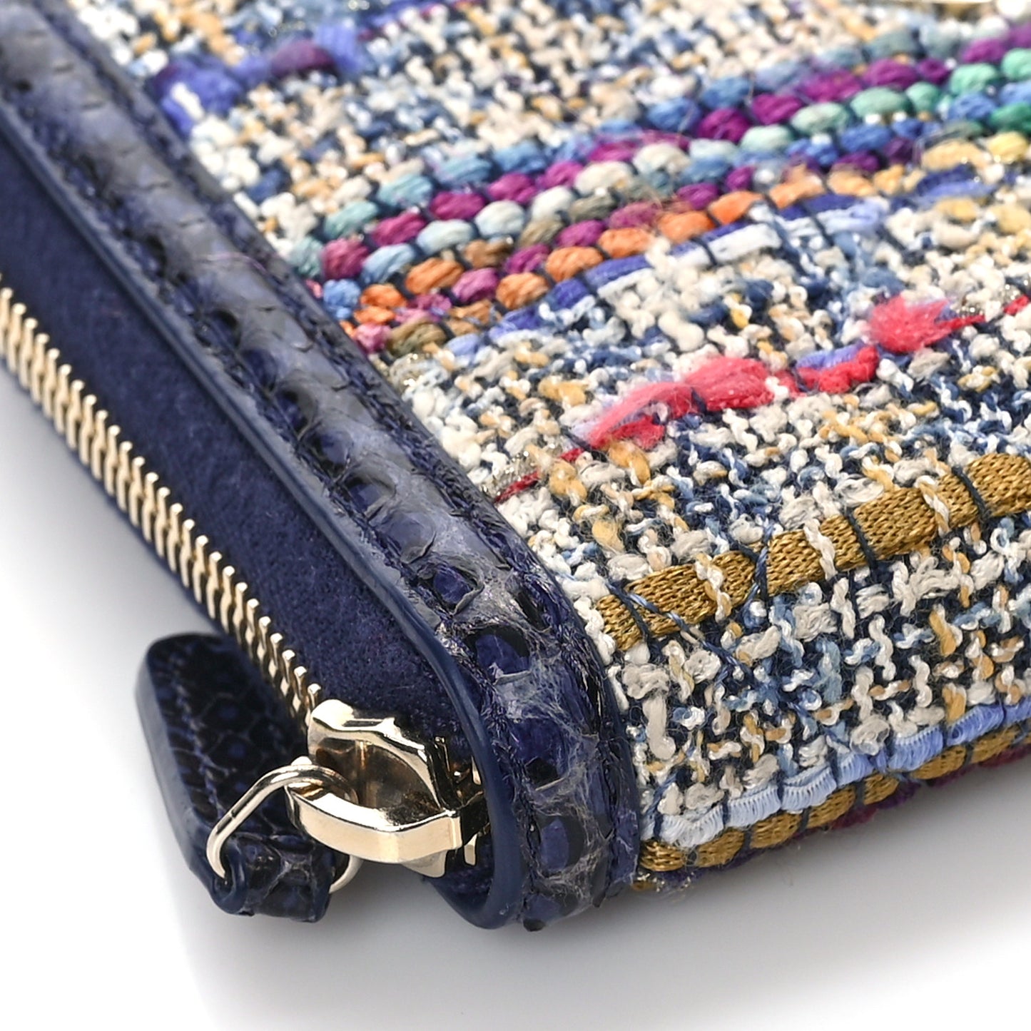 Tweed Snakeskin Quilted CC Filigree Zip Around Wallet Blue Multicolor