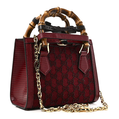 Gucci Moire Fabric Calfskin Rhinestone Monogram Monochrome Lizard Embossed Mini Diana Tote Bag Red 3 of 10